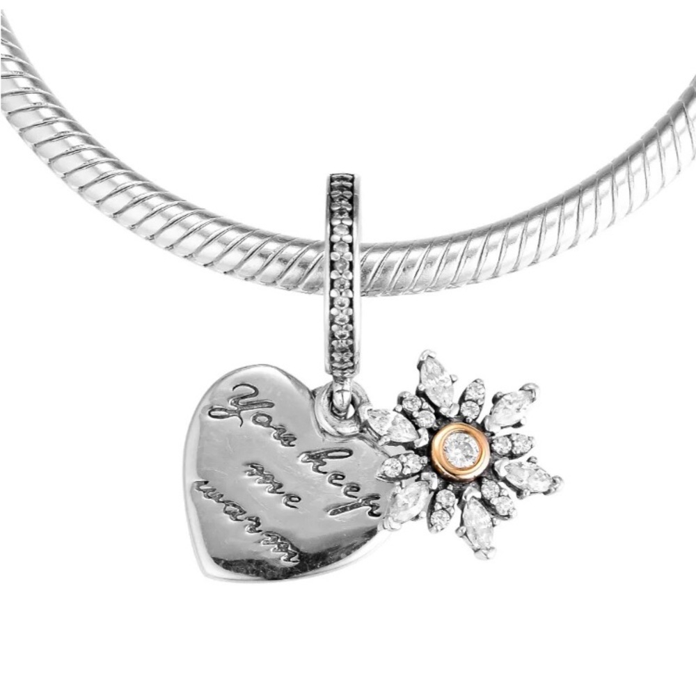 Pandora Snowflake Heart S925 & 14k Gold  Dangle Charm 792082CZ
